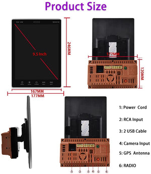 Autoradio a doppio Din per auto Android da 9,5 pollici con touchcreen verticale radio FM Bluetooth GPS WiFi + Telecamera