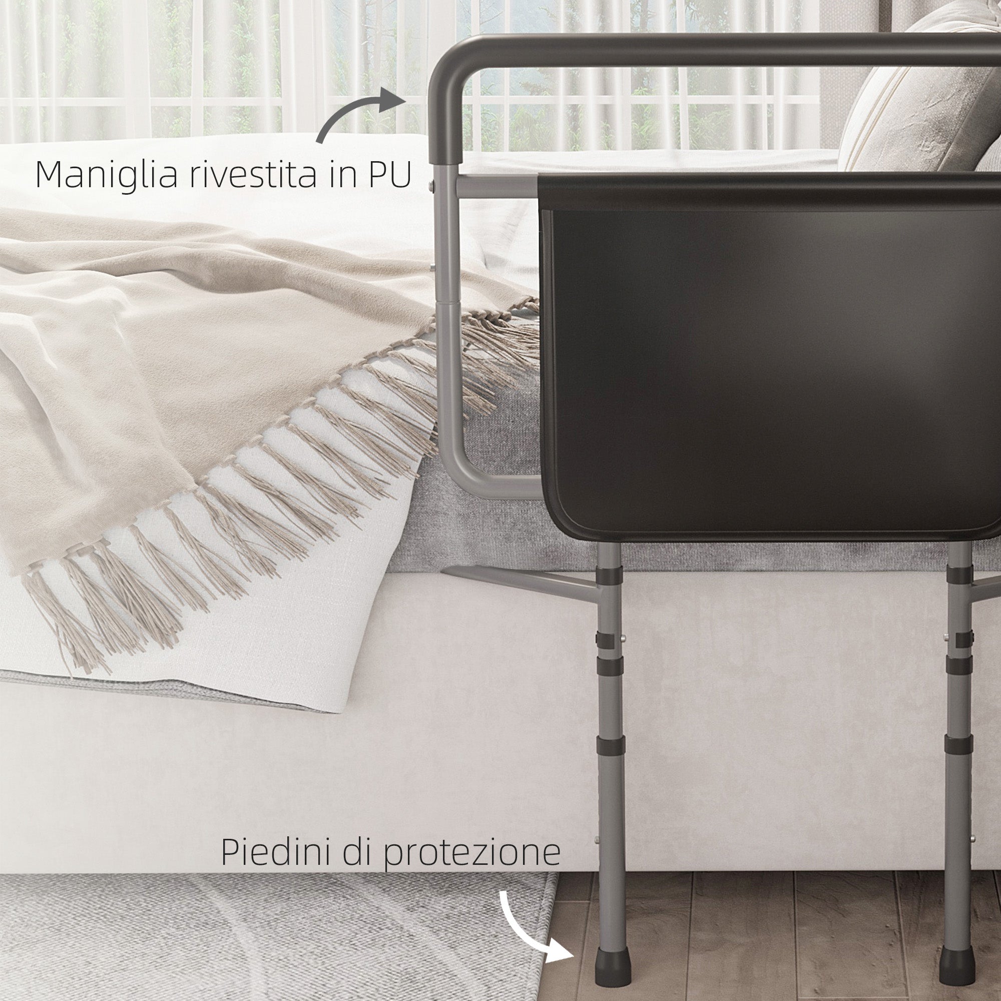 Sponda Anticaduta Letto per Anziani e Disabili 8 Altezze Regolabili Grigio