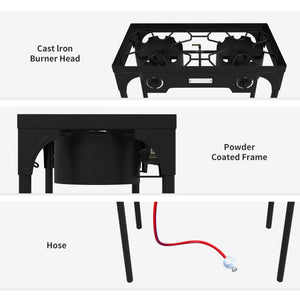 Fornello a Gas da Campeggio con 2 Bruciatori 150,000 BTU in Metallo con Gambe Rimovibili Nero