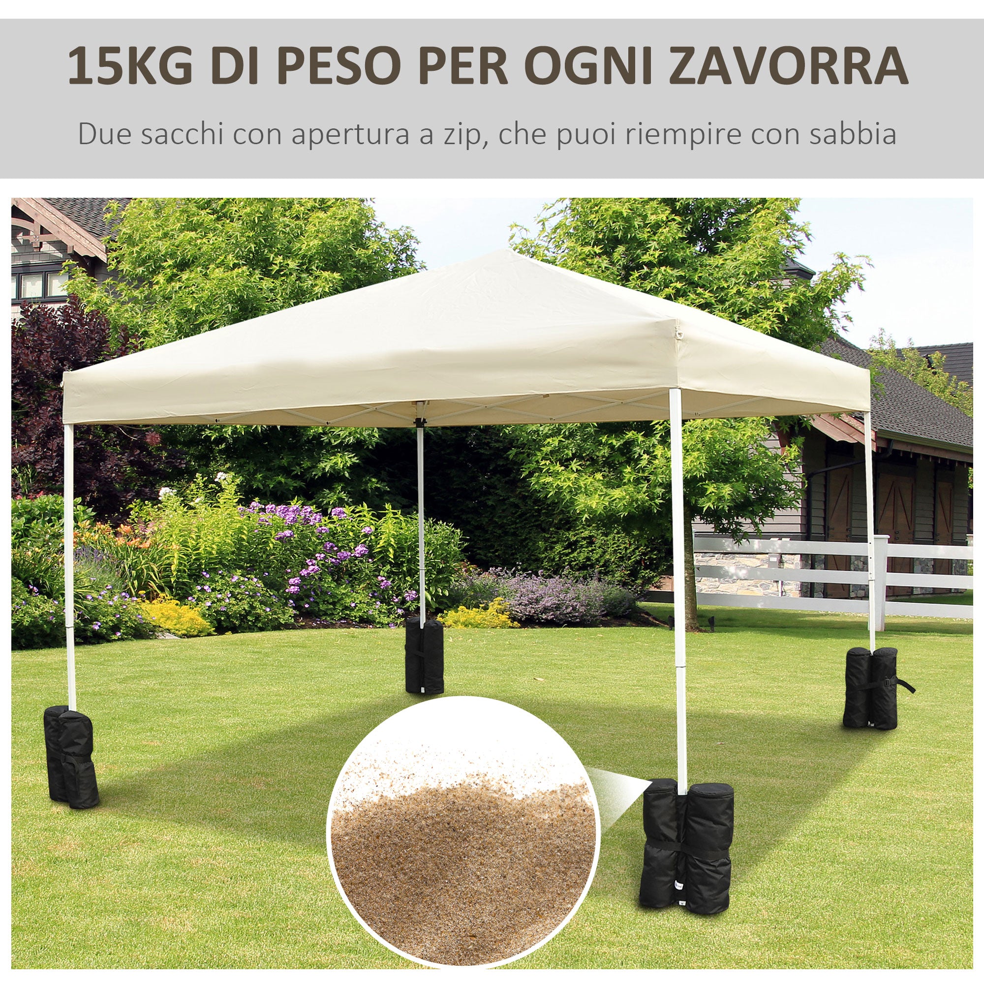 EasyComfort Set 4 Pesi per Gazebo in Tessuto Impermeabile da Riempire con 15kg di Sabbia o Ghiaia - Nero