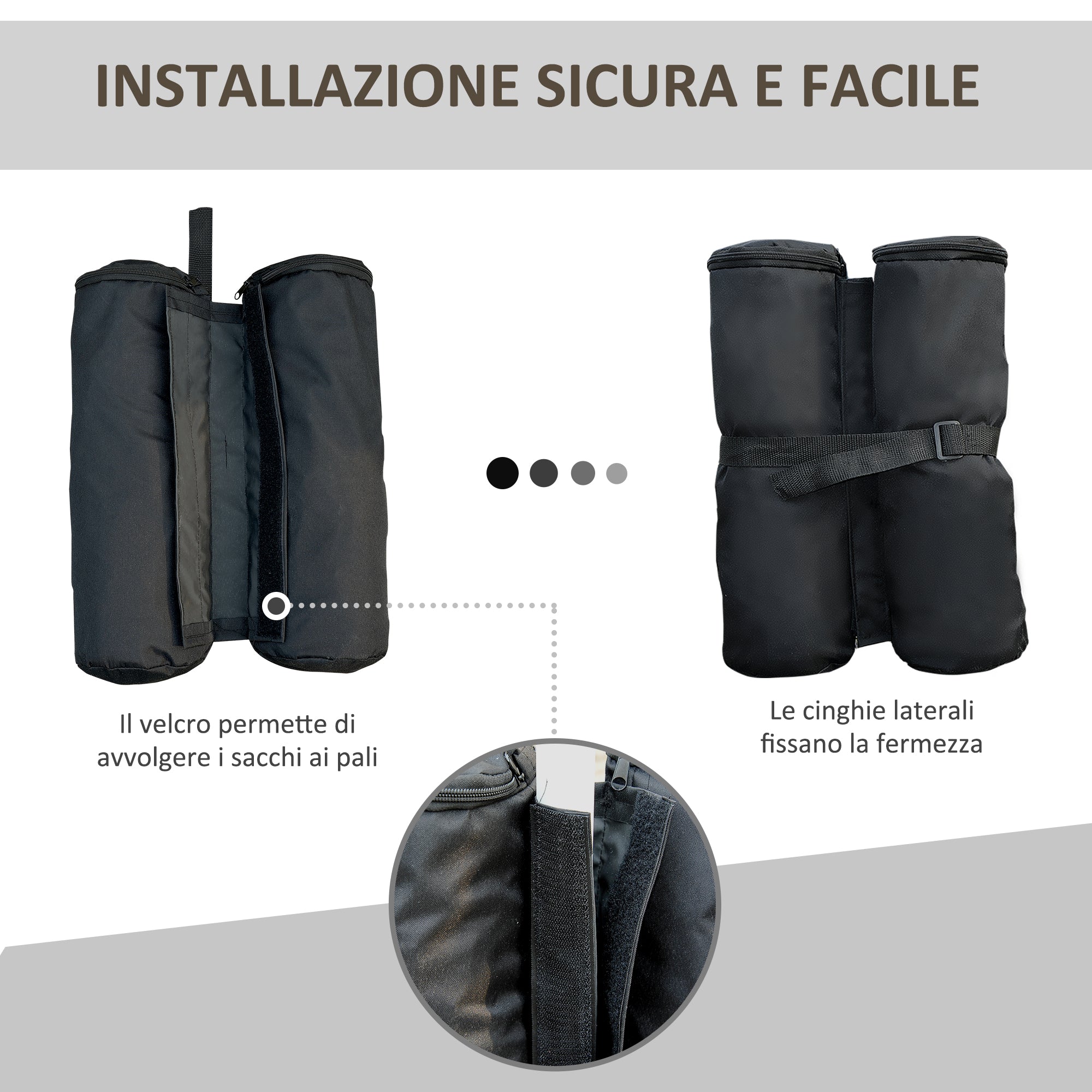 EasyComfort Set 4 Pesi per Gazebo in Tessuto Impermeabile da Riempire con 15kg di Sabbia o Ghiaia - Nero