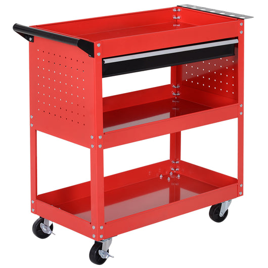 Easycomfort DURHAND Carrello Porta Attrezzi con Manico, Cassetto e 3 Ripiani, in Lamiera di Acciaio, 82x35x76 cm, Rosso