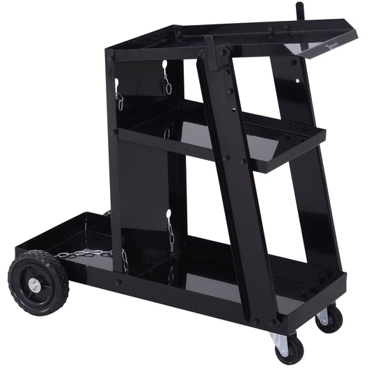 Easycomfort DURHAND Carrello Porta Utensili a 3 Ripiani con 2 Catene di Sicurezza, in Acciaio, 71x39x70 cm, Nero