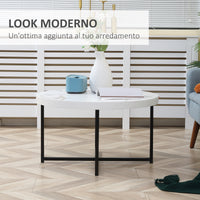 Tavolino da Caffè Rotondo con Piano Effetto Marmo Ø80x45 cm in MDF e Gambe in Metallo Bianco