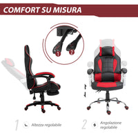 Sedia da Gaming Ergonomica 67x69x118-127 cm in Similpelle Rosso e Nero