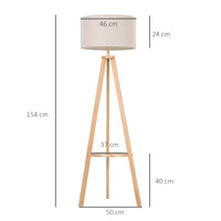 EasyComfort Lampada da Terra con Ripiano Intermedio Paralume in Lino Interruttore a Pedale Risparmio Energetico Altezza 154cm, Legno, 50x50x154 cm