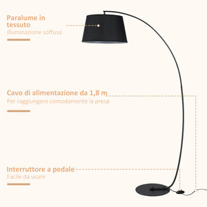 Easycomfort Lampada da Terra ad Arco con Paralume in Tessuto e Interruttore a Pedale, Ø47x105x190cm, Nera