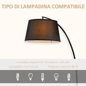 Easycomfort Lampada da Terra ad Arco con Paralume in Tessuto e Interruttore a Pedale, Ø47x105x190cm, Nera