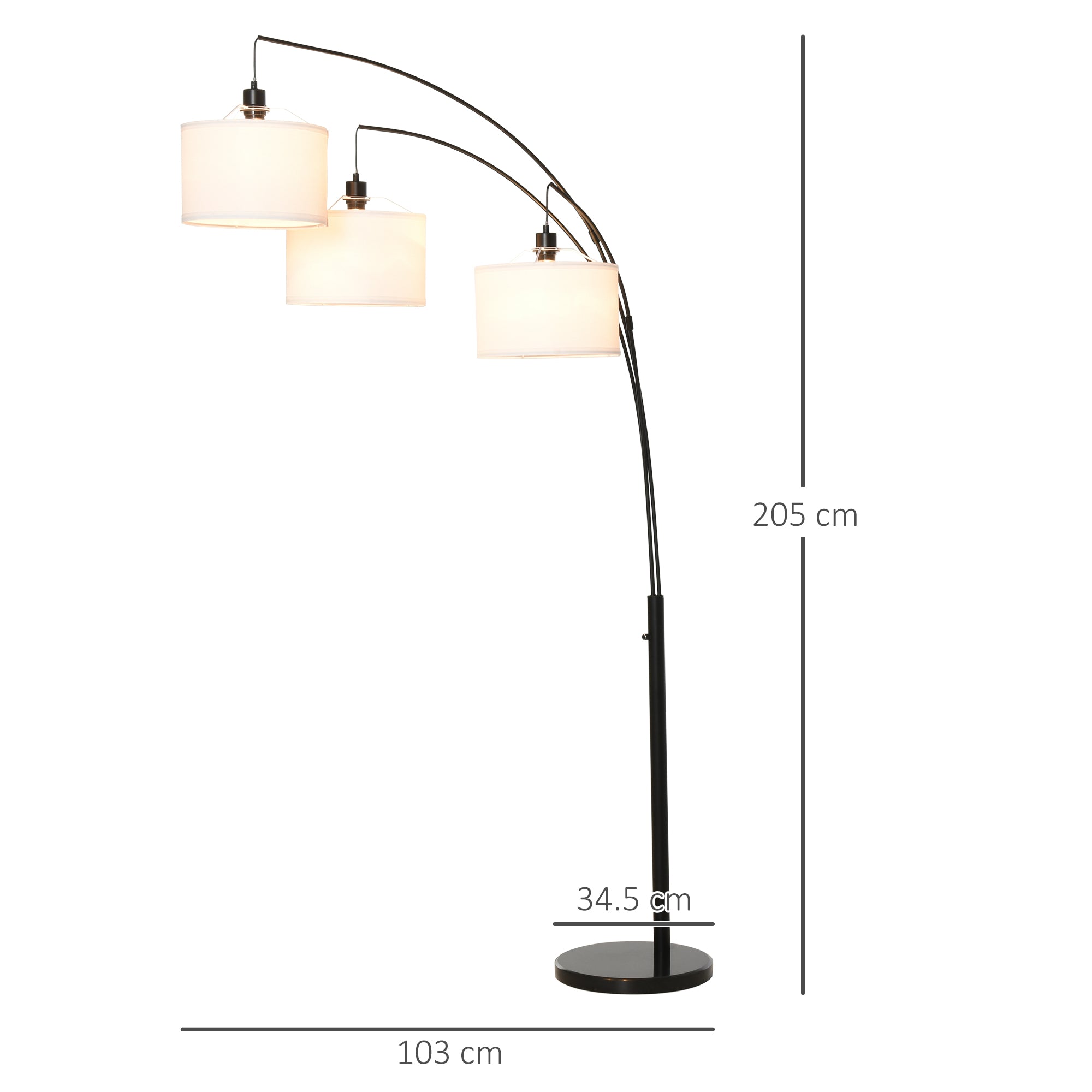 EasyComfort Lampada da Terra 3 Luci e Braccia Flessibili Base in Marmo Altezza 205cm