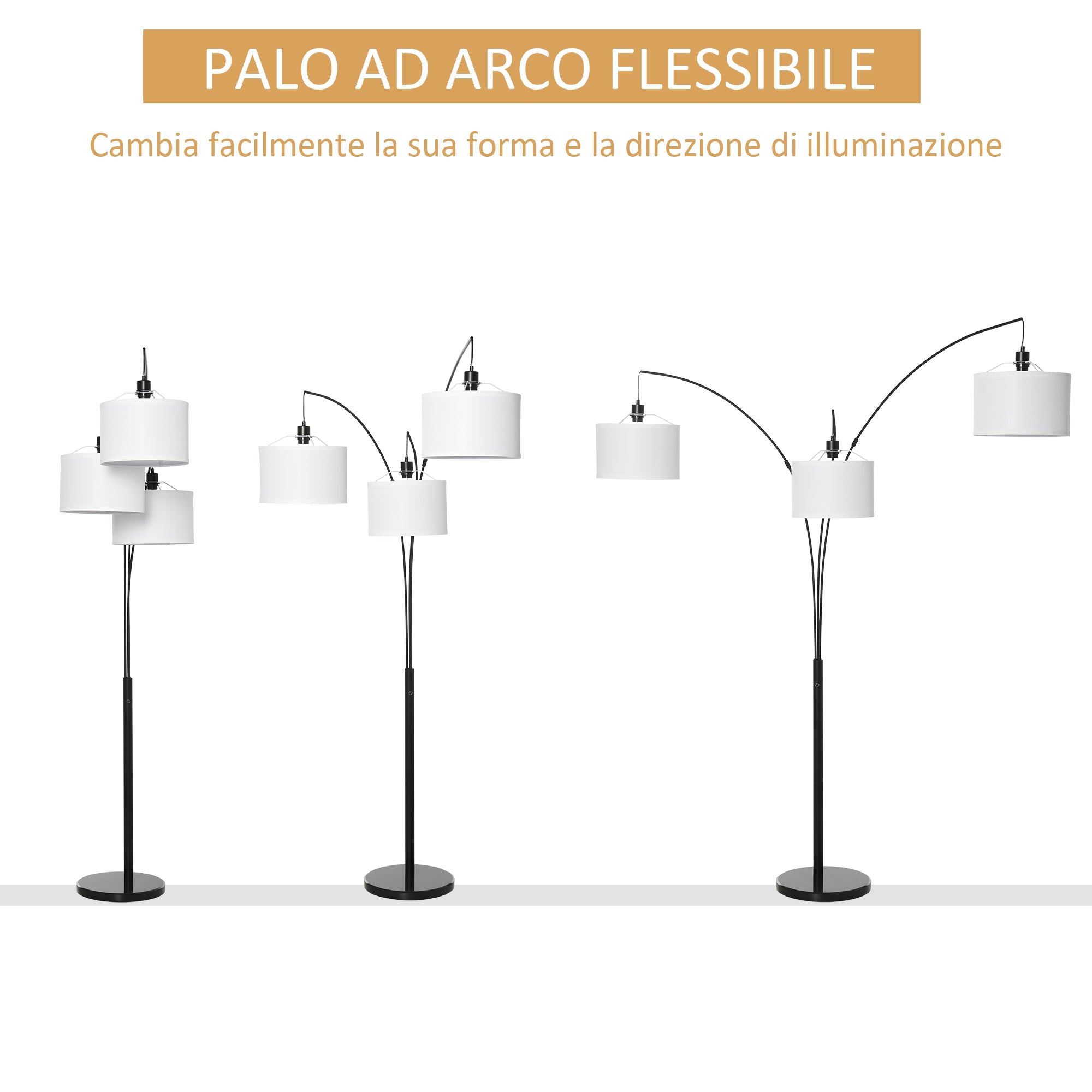 EasyComfort Lampada da Terra 3 Luci e Braccia Flessibili Base in Marmo Altezza 205cm