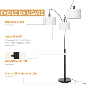 EasyComfort Lampada da Terra 3 Luci e Braccia Flessibili Base in Marmo Altezza 205cm