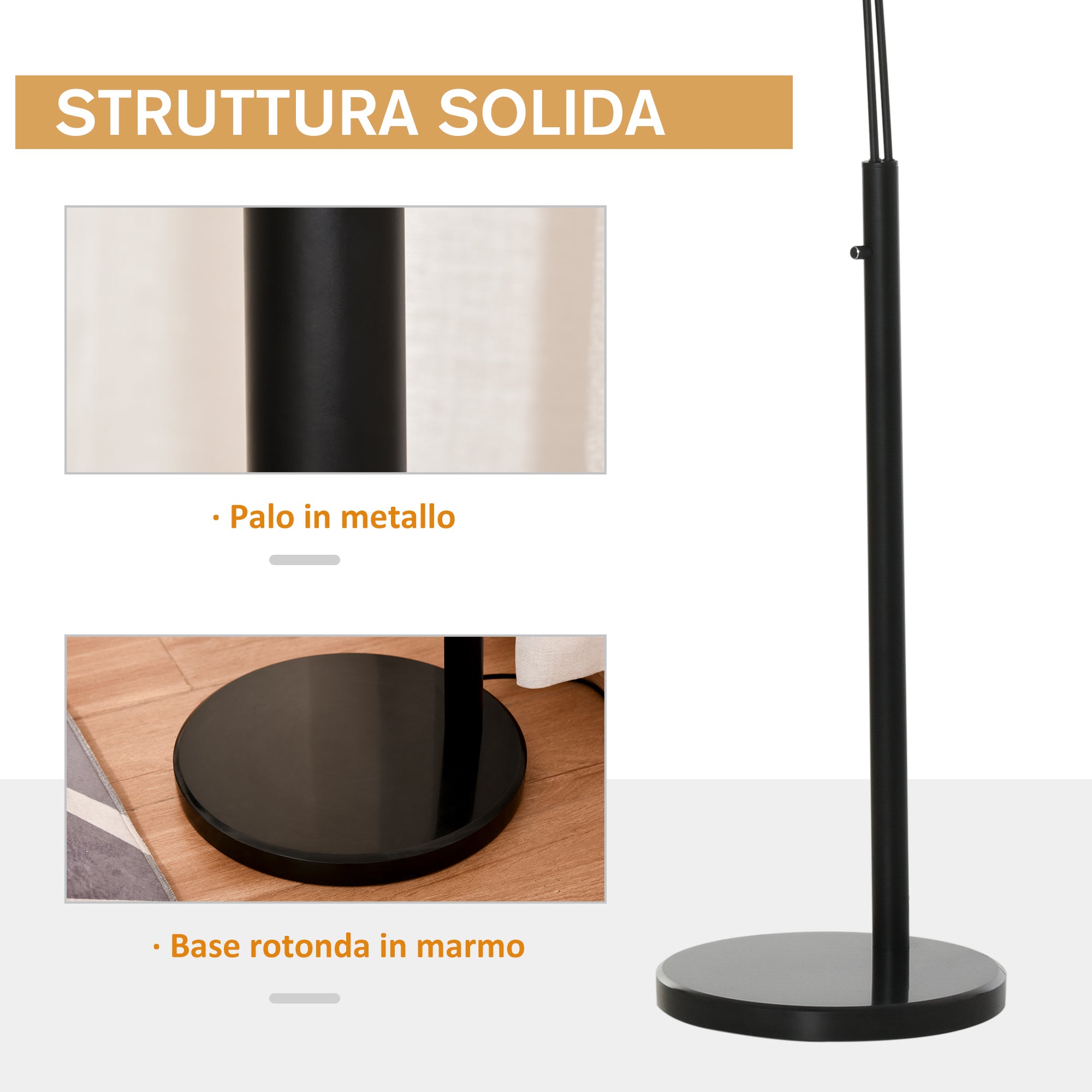 EasyComfort Lampada da Terra 3 Luci e Braccia Flessibili Base in Marmo Altezza 205cm