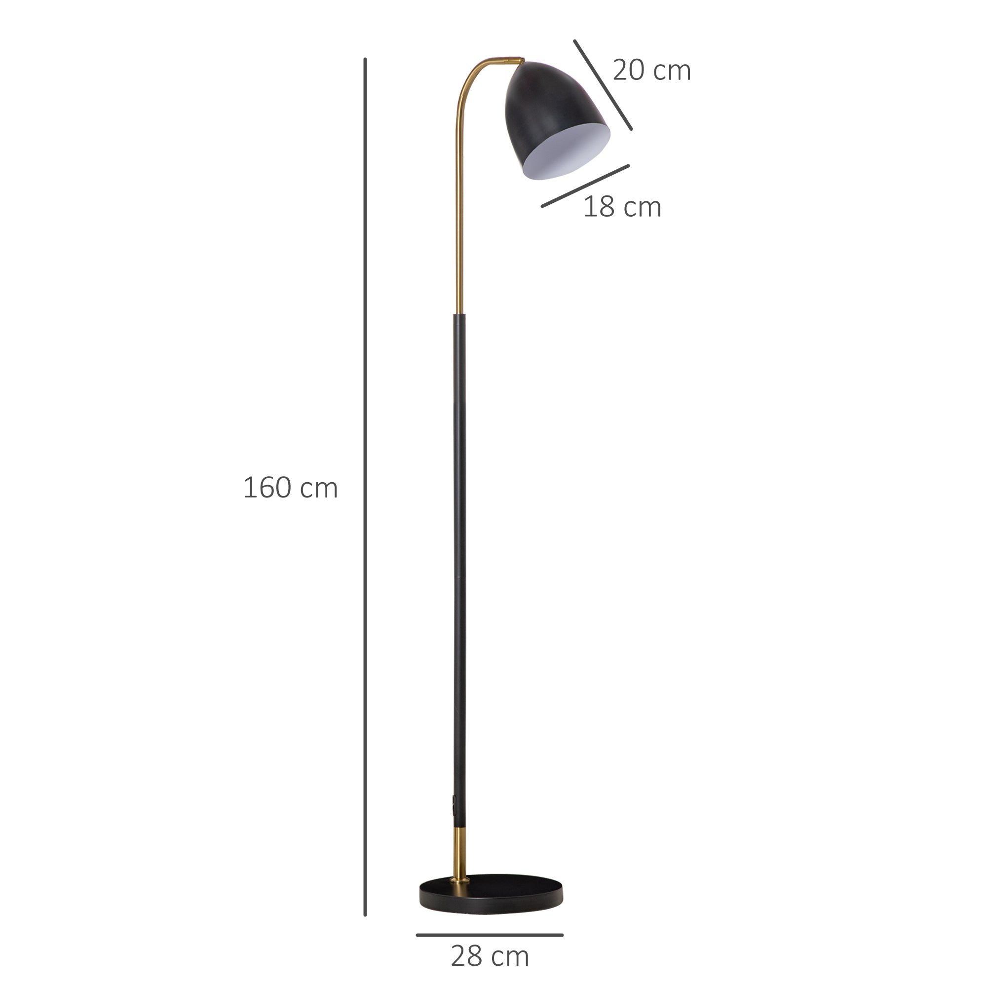 EASYCOMFORT  Lampada da Terra ad Arco con Paralume Regolabile, Lampada da Pavimento Moderna Metallo - Nero/Oro