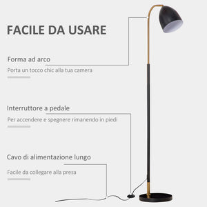 EASYCOMFORT  Lampada da Terra ad Arco con Paralume Regolabile, Lampada da Pavimento Moderna Metallo - Nero/Oro