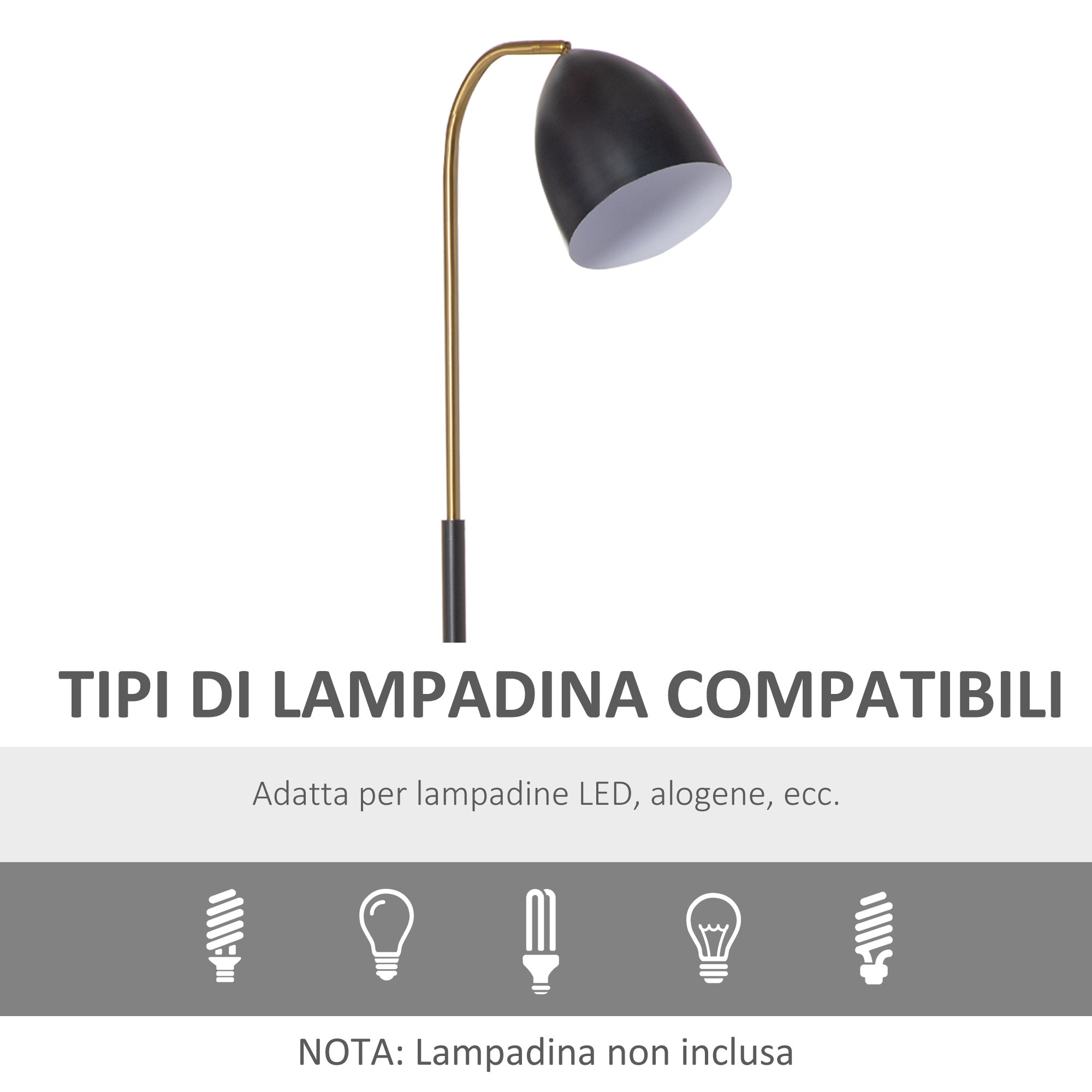 EASYCOMFORT  Lampada da Terra ad Arco con Paralume Regolabile, Lampada da Pavimento Moderna Metallo - Nero/Oro