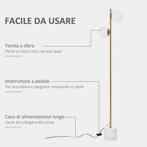 EASYCOMFORT  Lampada da Terra con 2 Paralumi a Sfera Lampada a Piantana Moderna Altezza 165cm - Oro