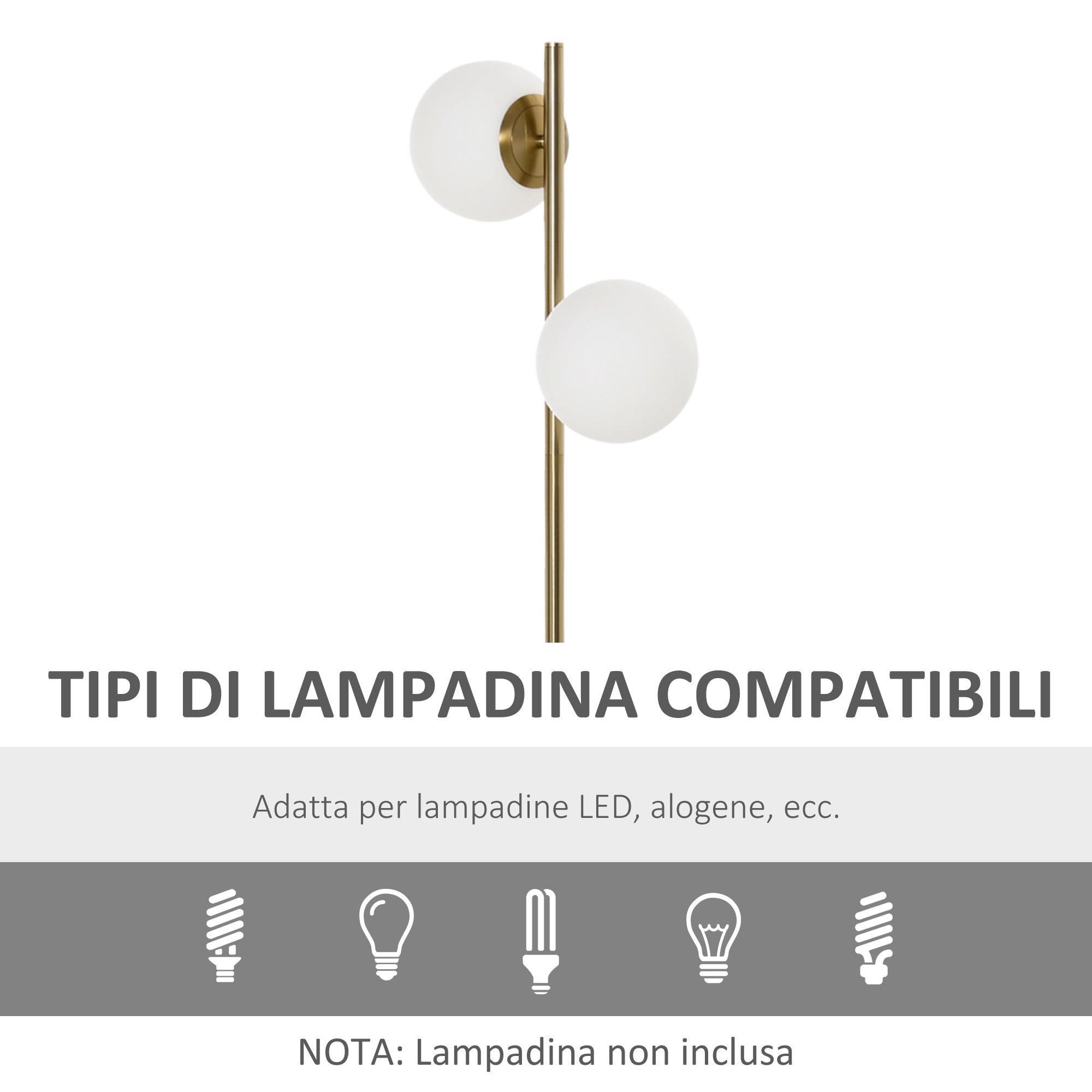 EASYCOMFORT  Lampada da Terra con 2 Paralumi a Sfera Lampada a Piantana Moderna Altezza 165cm - Oro