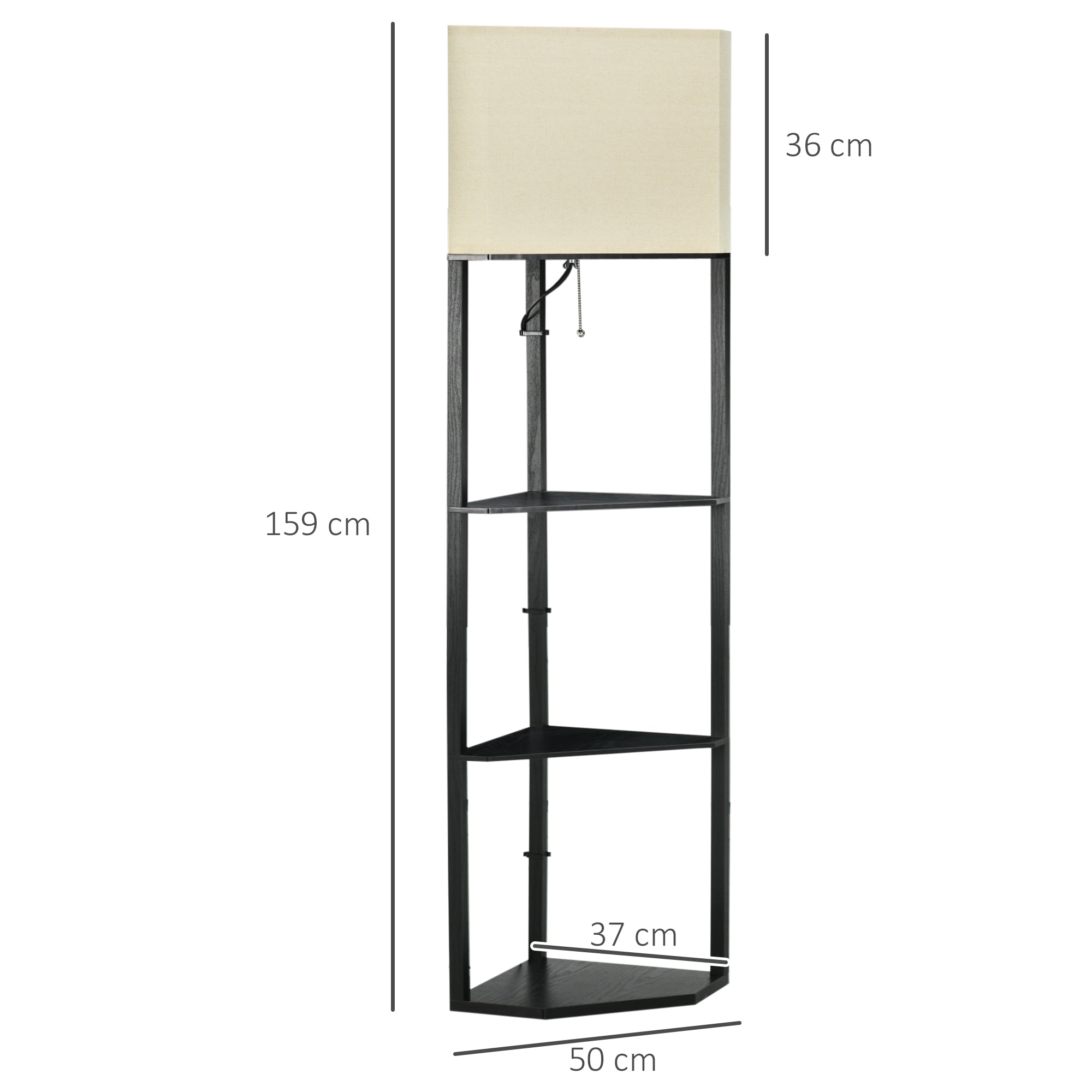 EasyComfort Lampada da Terra Angolare con Ripiani e Paralume in Tessuto, 50x37x159cm, Nero