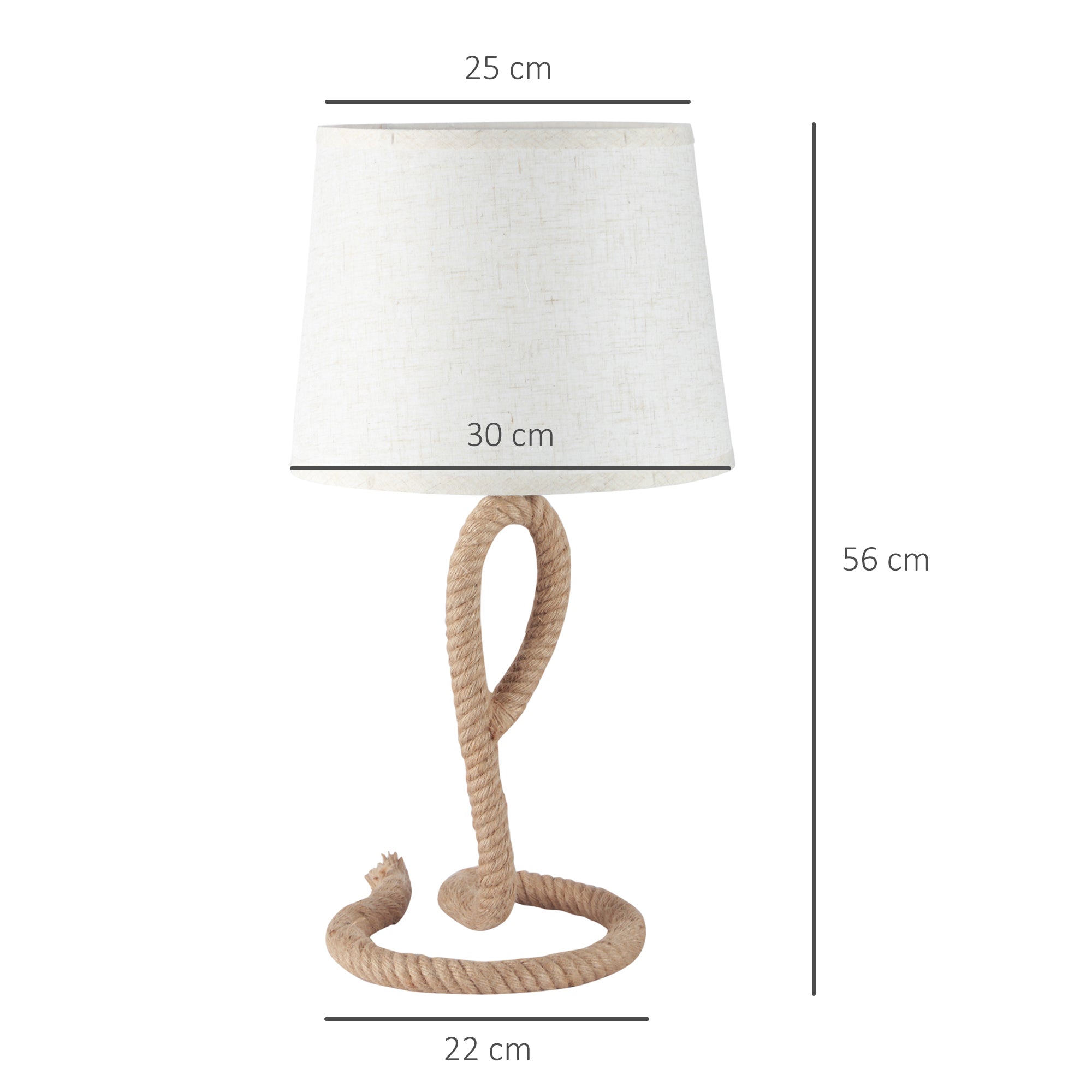 EASYCOMFORT  Lampada da Tavolo Stile Marinaro in Corda e Tessuto, Attacco E27, Abat jour per Casa e Ufficio, ?30x56cm - Beige/Bianco