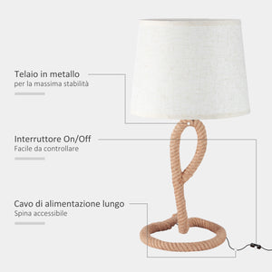 EASYCOMFORT  Lampada da Tavolo Stile Marinaro in Corda e Tessuto, Attacco E27, Abat jour per Casa e Ufficio, ?30x56cm - Beige/Bianco