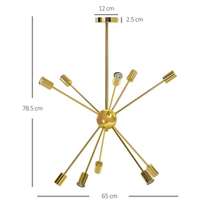 EasyComfort Lampada a Sospensione in Metallo Oro con 10 Luci per Cucina, Soggiorno e Camera da Letto, 65x65x78.5 cm