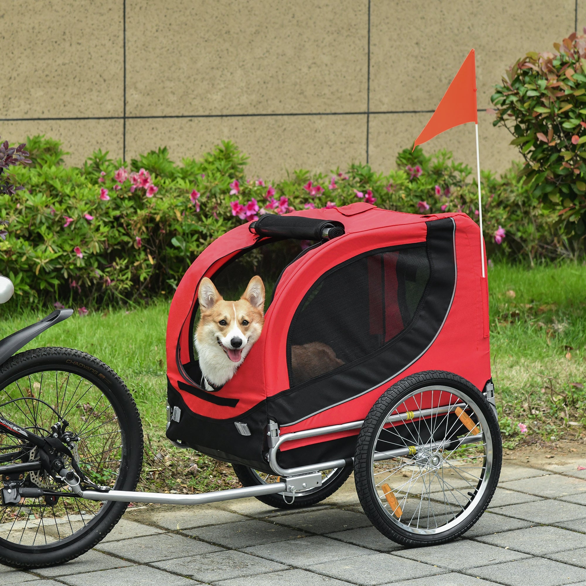 Carrellino Rimorchio per Cani e Animali Domestici da Bicicletta 130x90x73 cm Rosso e Nero