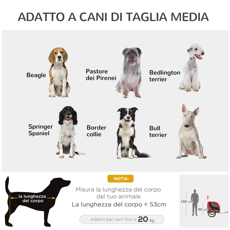 Carrellino Rimorchio per Cani e Animali Domestici da Bicicletta 130x90x73 cm Rosso e Nero