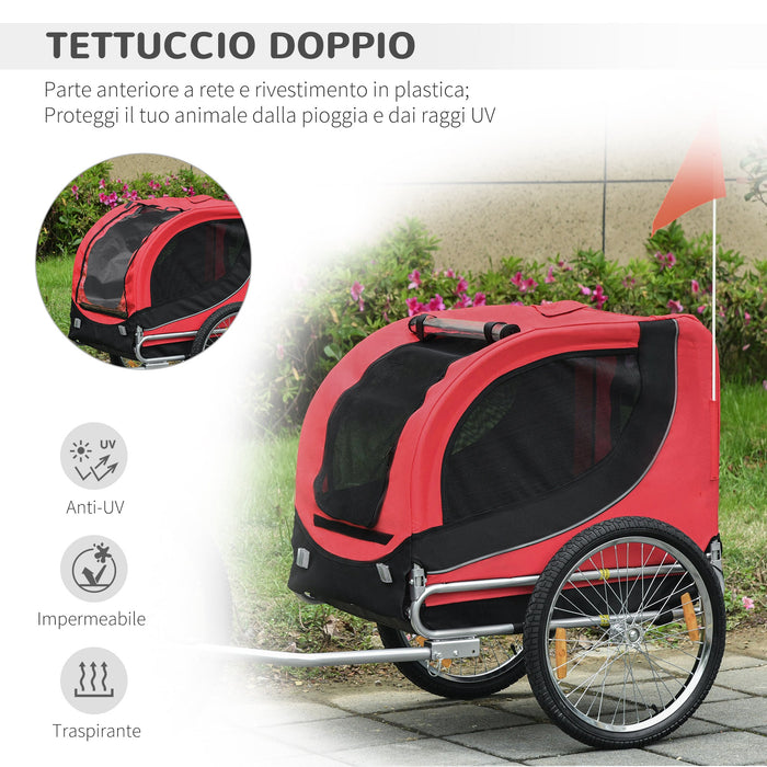 Carrellino Rimorchio per Cani e Animali Domestici da Bicicletta 130x90x73 cm Rosso e Nero