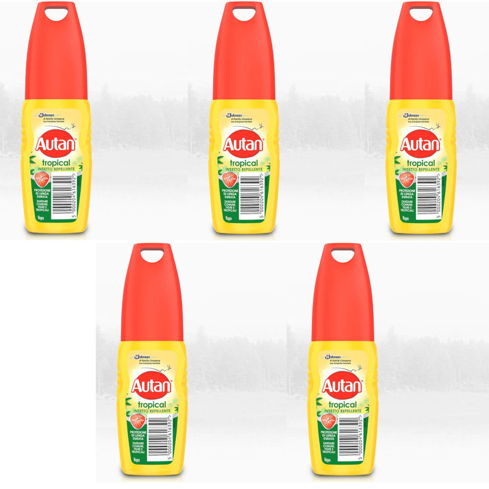 Multipack da 5 autan tropical vapo azione fino a 8 ore confezione da 100 milliliter ciascuno