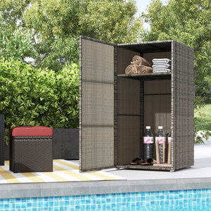 Armadio da Giardino 2 Vani 60x63x120 cm in Rattan PE Grigio