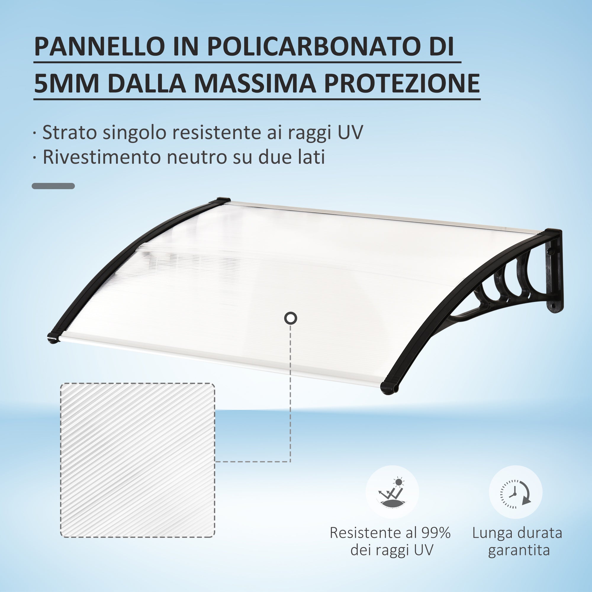 EasyComfort Pensilina Tettoia per Porta o Finestra Impermeabile e Anti-UV in Policarbonato 75 x 120 x 23 cm