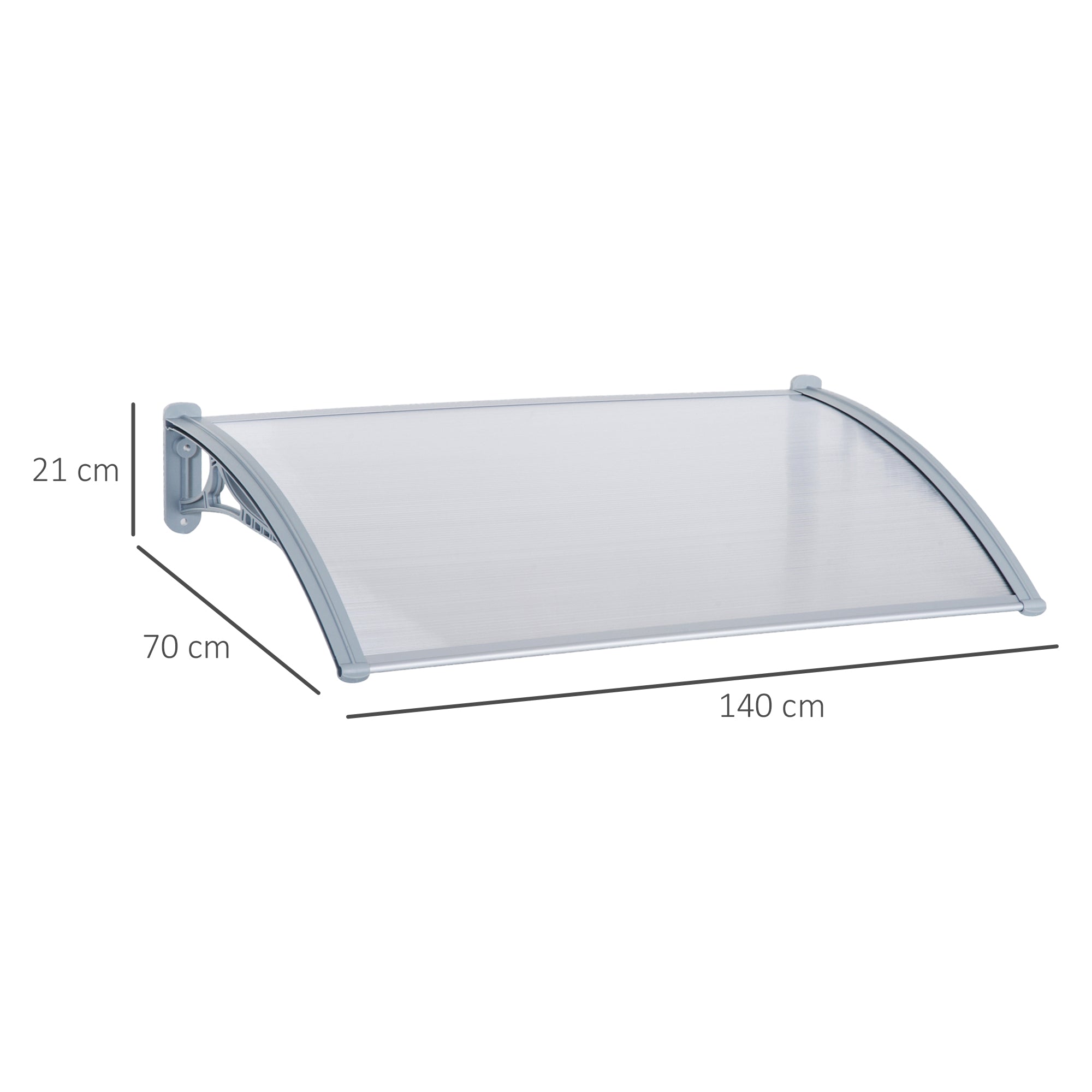 EasyComfort Pensilina Tettoia in PVC Alveolare Resistente e Alluminio, 140x70x21cm