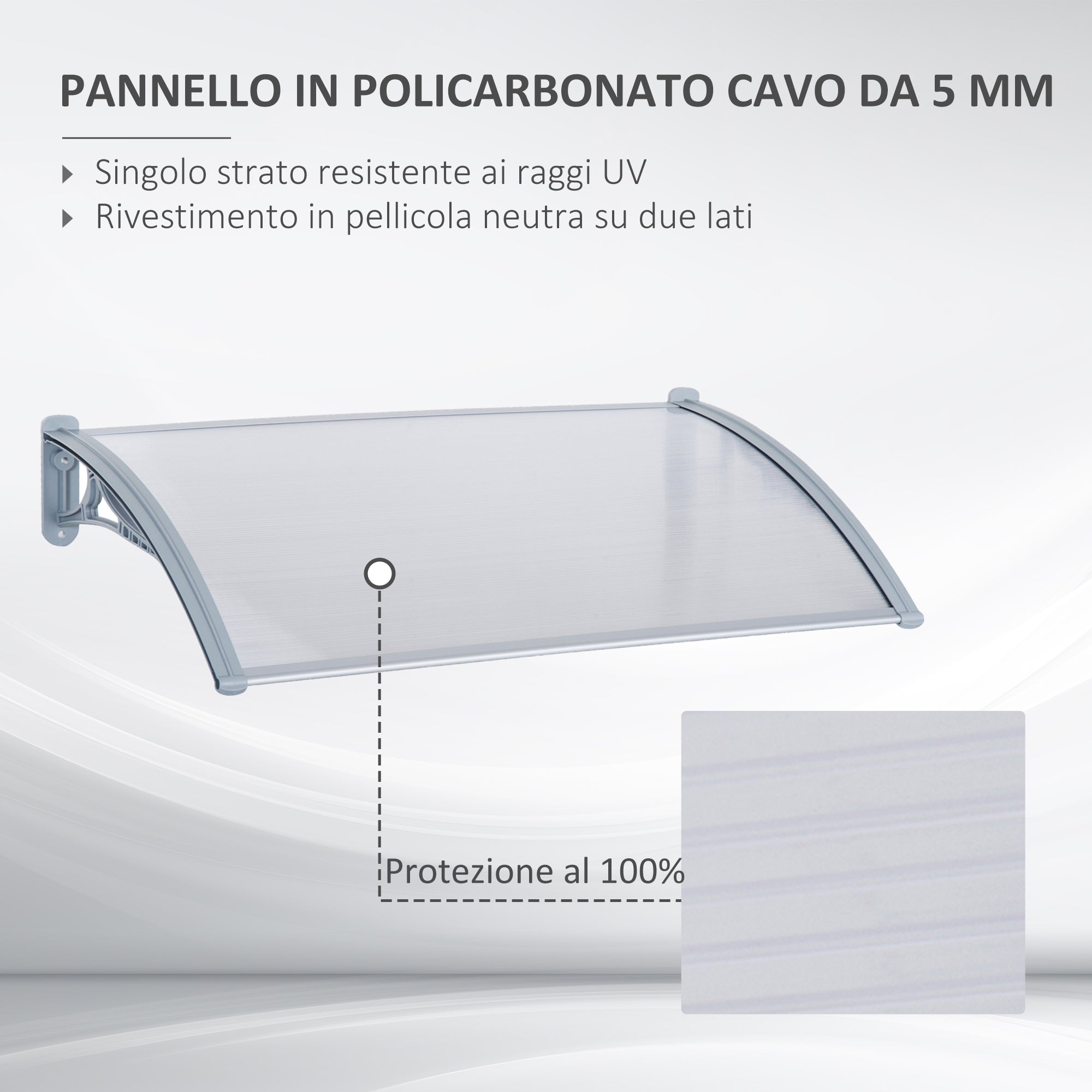 EasyComfort Pensilina Tettoia in PVC Alveolare Resistente e Alluminio, 140x70x21cm