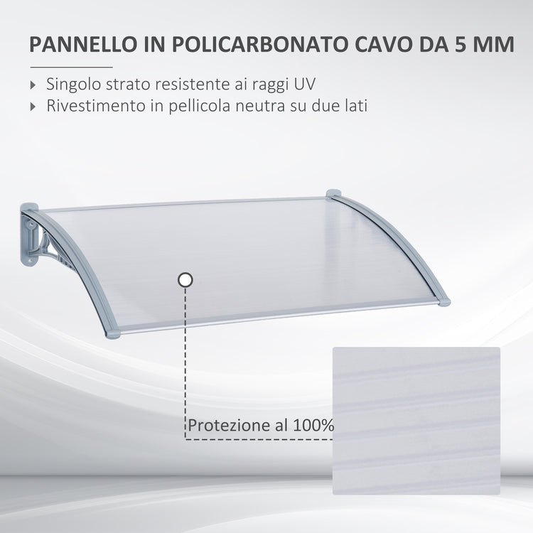 EasyComfort Pensilina Tettoia in PVC Alveolare Resistente e Alluminio, 140x70x21cm