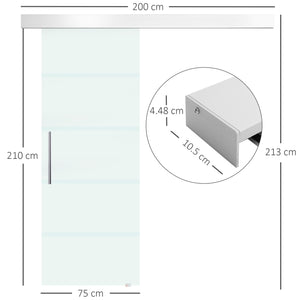 EasyComfort Porta Scorrevole in Vetro Smerigliato e Satinato con Binario e Maniglia per Bagno Cucina 210cm