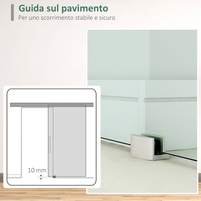 EasyComfort Porta Scorrevole in Vetro Smerigliato e Satinato con Binario e Maniglia per Bagno Cucina 210cm