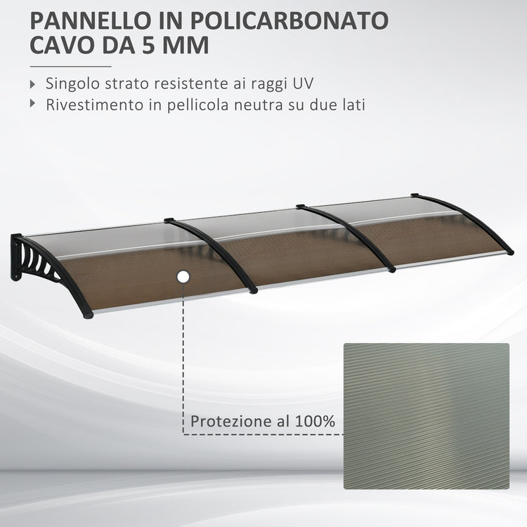 EASYCOMFORT  Pensilina da Esterno per Finestre e Porte, in Policarbonato e Alluminio, 300x100x26cm - Marrone