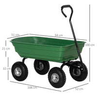 EasyComfort Carrello da Giardino con Struttura in Acciaio e Pneumatici, 108x52x100cm, Verde