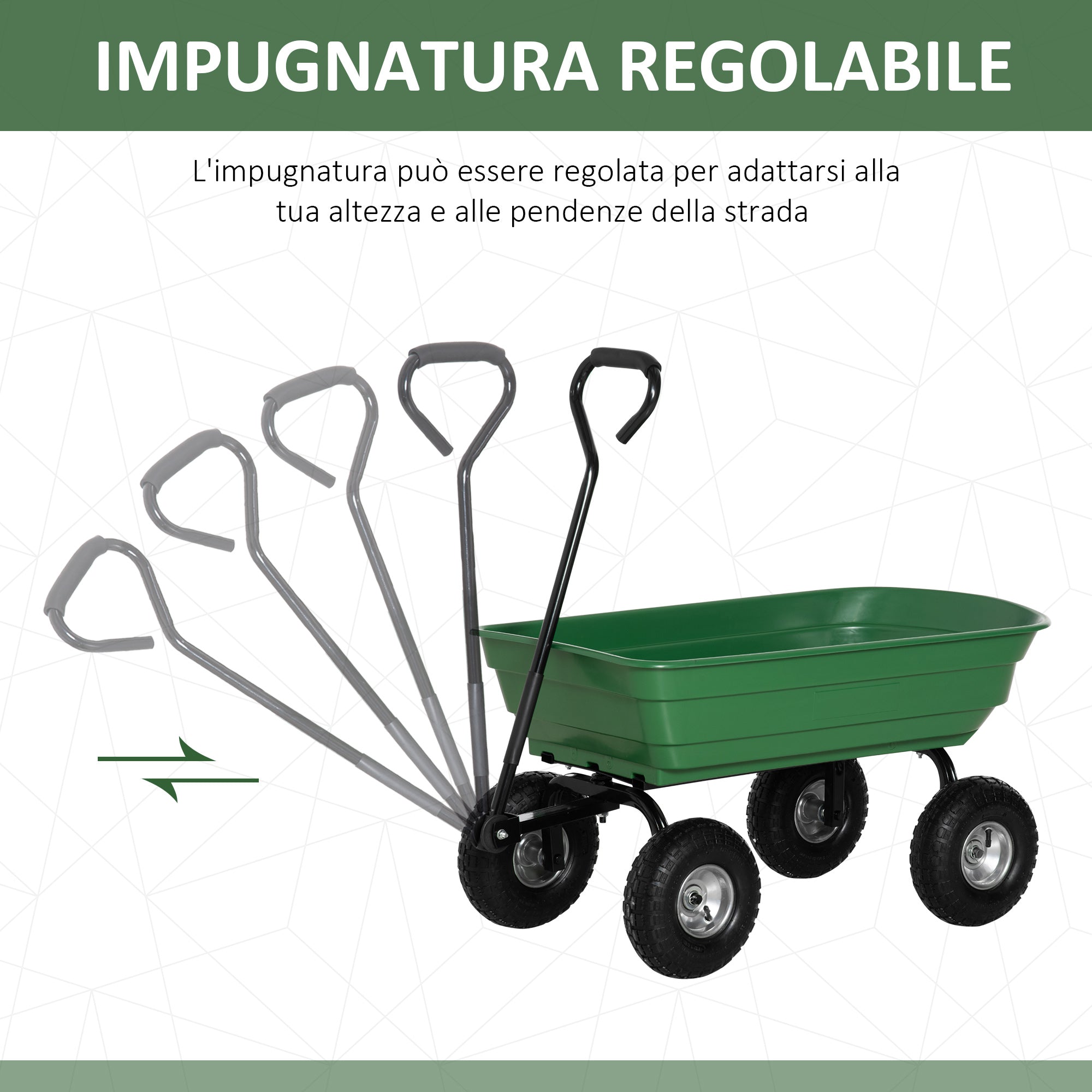 EasyComfort Carrello da Giardino con Struttura in Acciaio e Pneumatici, 108x52x100cm, Verde