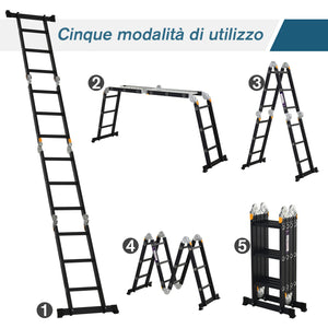 EasyComfort Scala in Alluminio 5 in 1 Nera per Interni ed Esterni, Carico Massimo 150kg, 370x61x11 cm