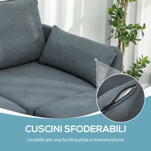 Divano 3 Posti Componibile Modulare con Pouf Poggiapiedi e Cuscini 213x156x88 cm Grigio Scuro