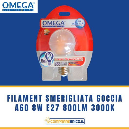 FILAMENT SMERIGLIATA GOCCIA A60 8W E27 800LM 3000K A+