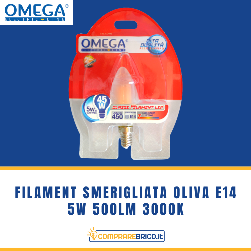 FILAMENT SMERIGLIATA OLIVA E14 5W 500LM 3000K A+