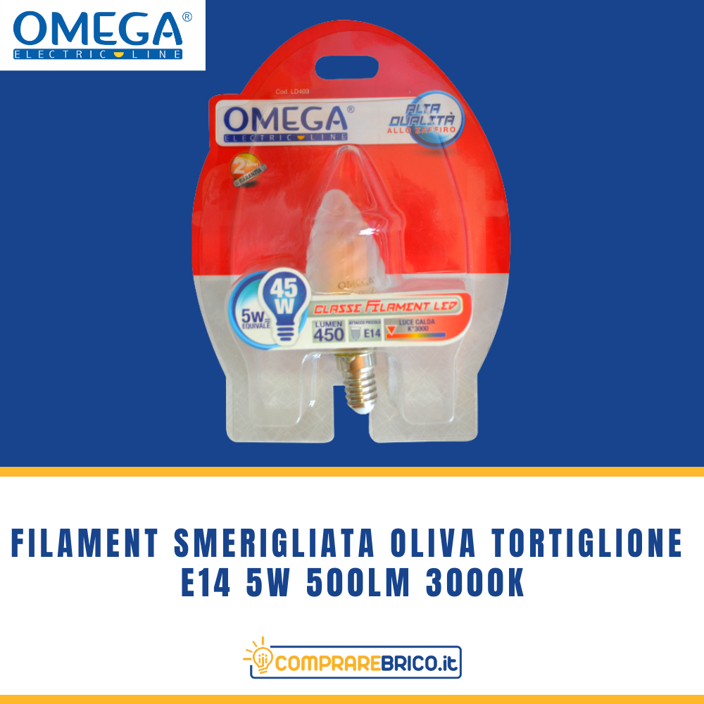 FILAMENT SMERIGLIATA OLIVA TORTIGLIONE E14 5W 500LM 3000K A+