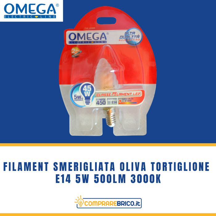 FILAMENT SMERIGLIATA OLIVA TORTIGLIONE E14 5W 500LM 3000K A+