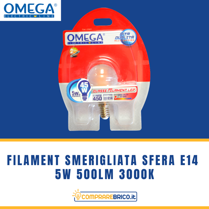 FILAMENT SMERIGLIATA SFERA E14 5W 500LM 3000K A+