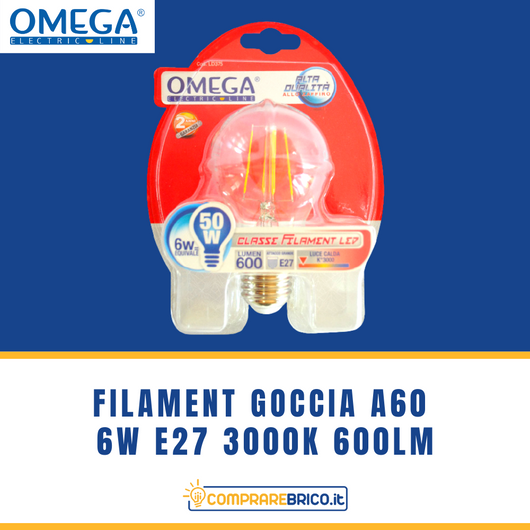 FILAMENT GOCCIA A60 6W E27 3000K 600LM A+