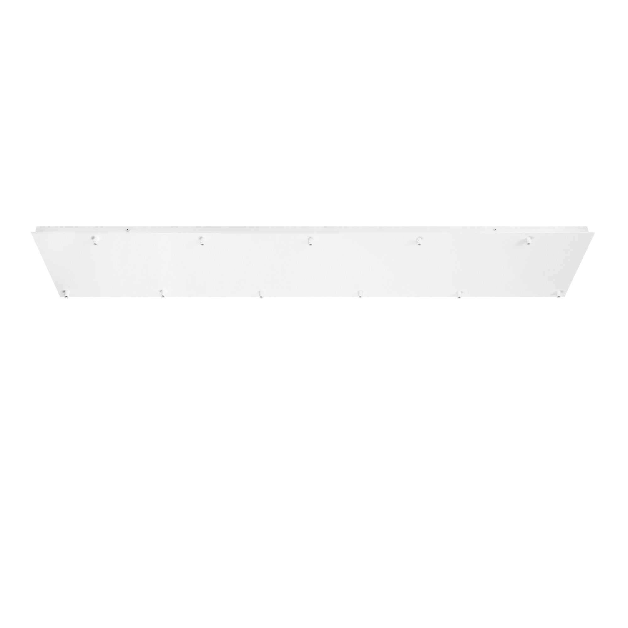 Rosone rettangolare per sospensione PIREX a undici luci in metallo bianco 140x28 cm.