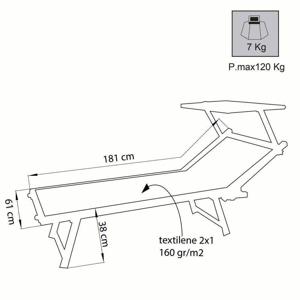 Lettino Prendisole da Giardino Bari 181x61x38 h cm in Alluminio Blu