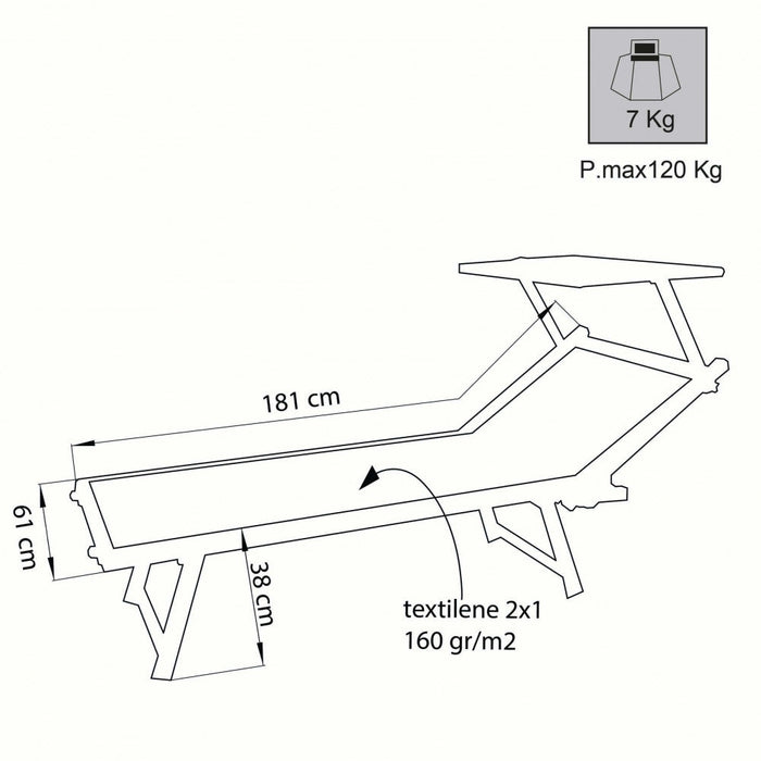 Lettino Prendisole da Giardino Bari 181x61x38 h cm in Alluminio Blu